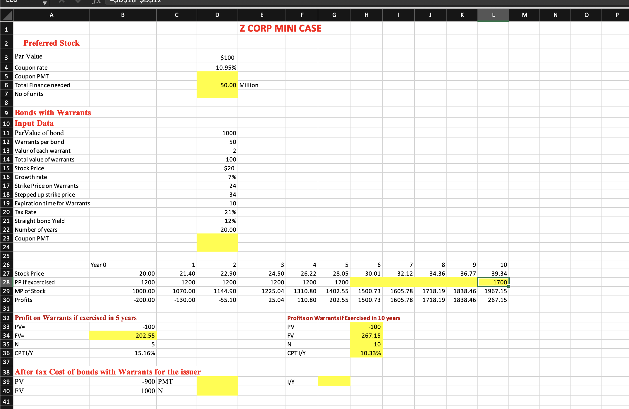 Need excel formulas for the highlighted cells that aren't filled in.