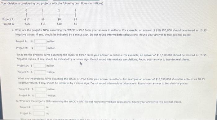 solve please. i have permission Your division is considering two projects with