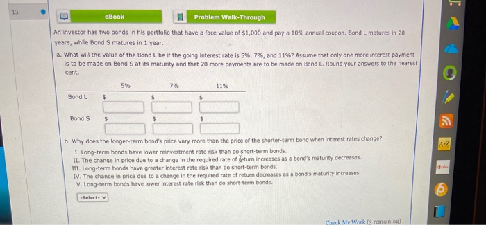  TE 13 eBook Problem Walk-Through An investor has two bonds in