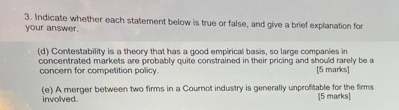 Urgent! 3. Indicate whether each statement below is true or false, and