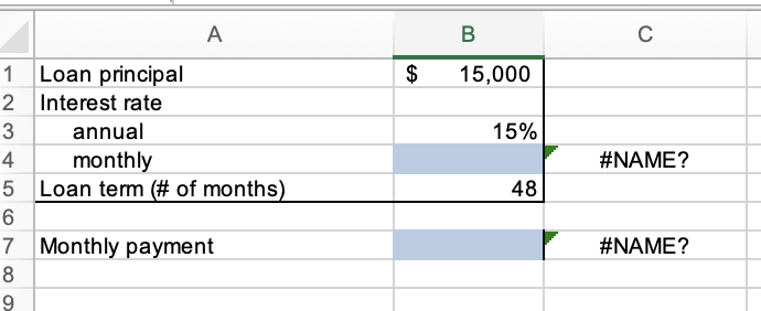 Please help me solve for all the cells highlighted in light