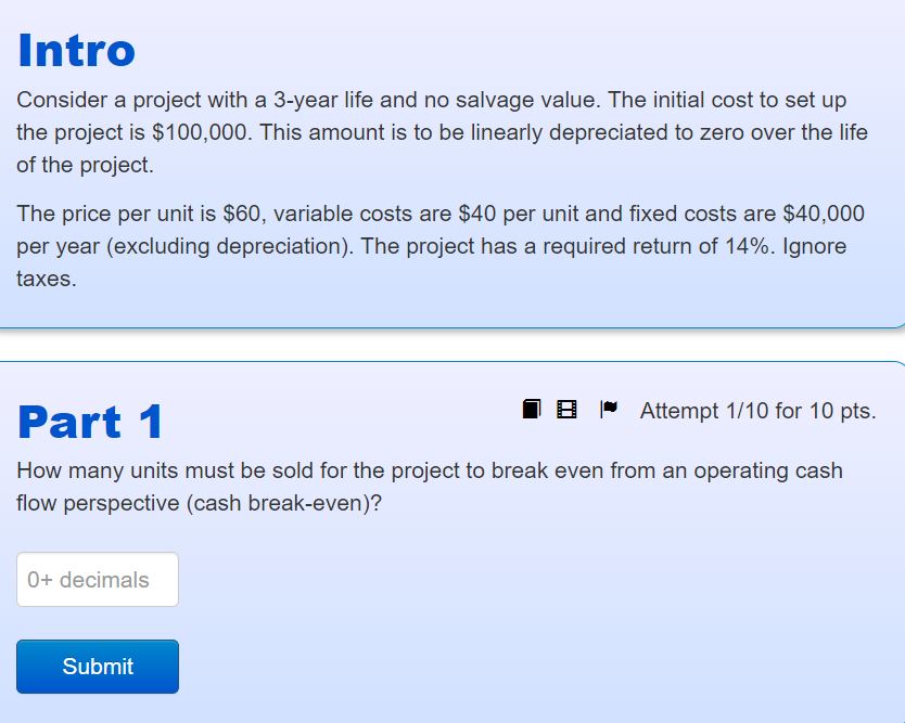 intro Consider a project with a 3-year life and no salvage