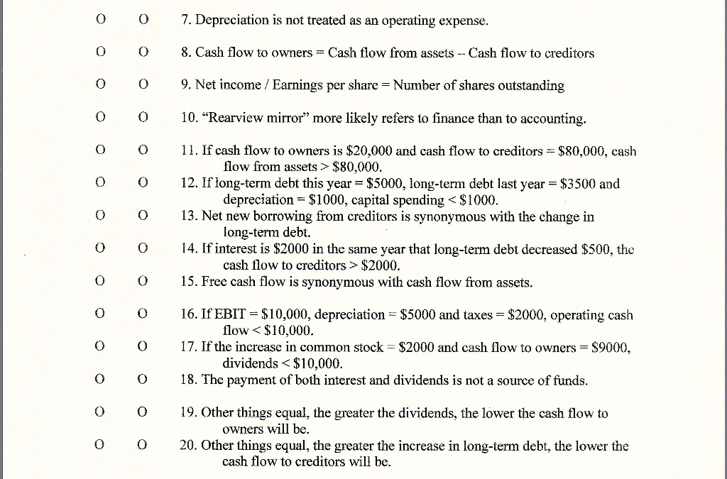 Please answer the True or False questions. 0 O 7. Depreciation is