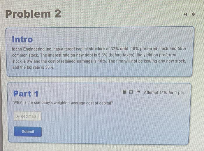 please answer all. i will upvote Problem 2 Intro Idaho Engineering Inc.