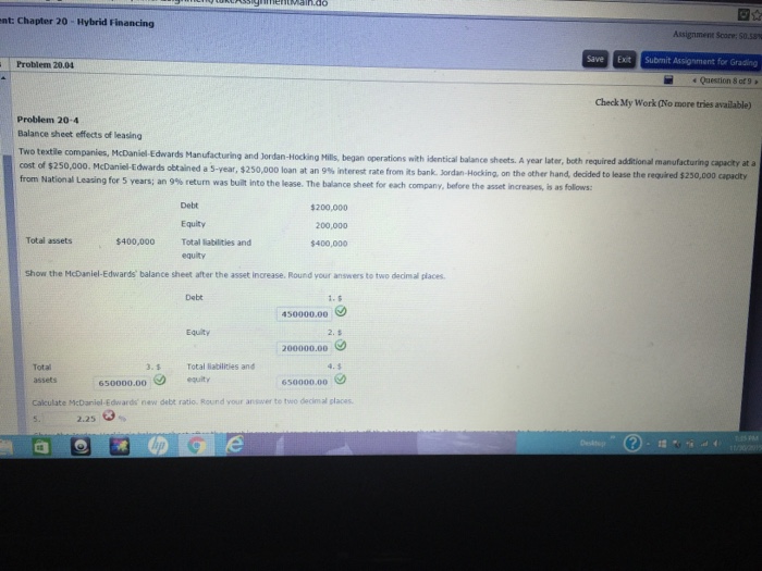  nt: Chapter 20 Hybrid Financing Assignment Score: S0.53% Save Exit Submit