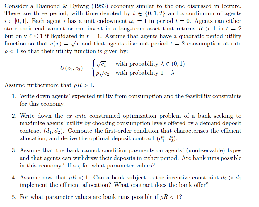 URGENT ANSWER REQUIRED!!! I have a question regarding the Diamond & Dybvig