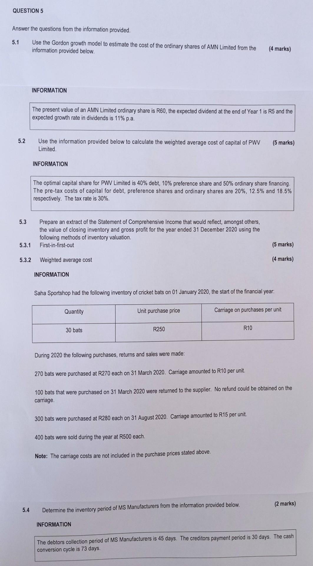  please help with solution QUESTION 5 Answer the questions from the
