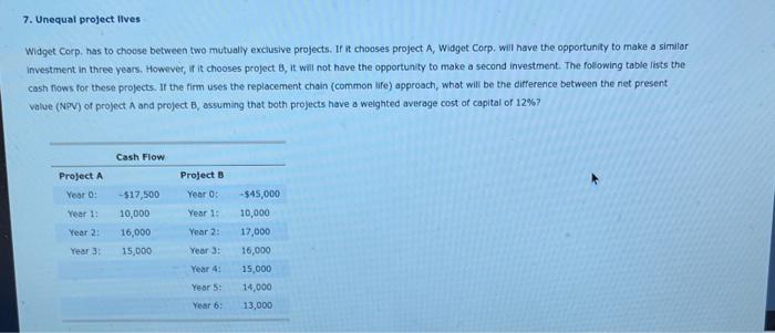  7. Unequal project Itves Widget Corp. has to choose between two