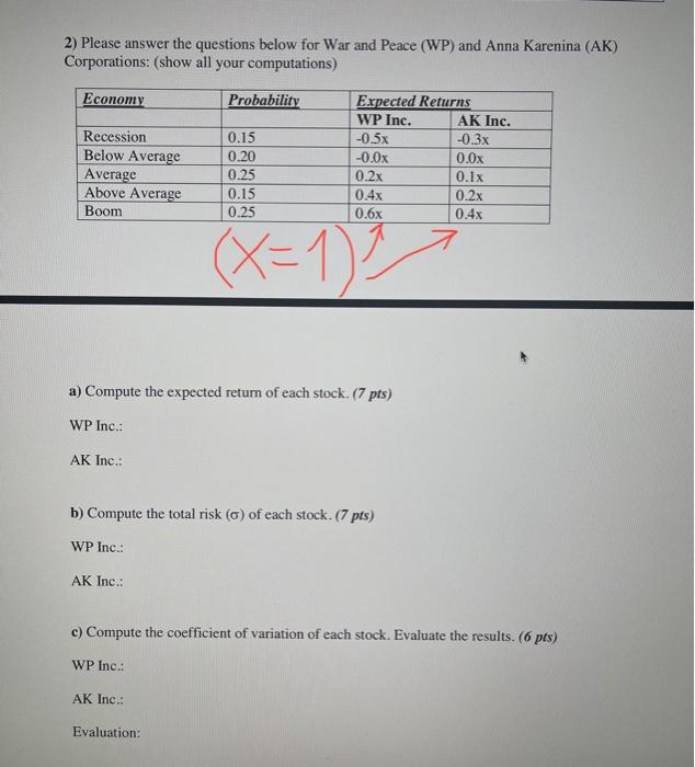 Put 1 for all X 2) Please answer the questions below for