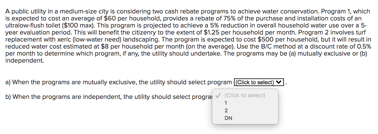  A public utility in a medium-size city is considering two cash