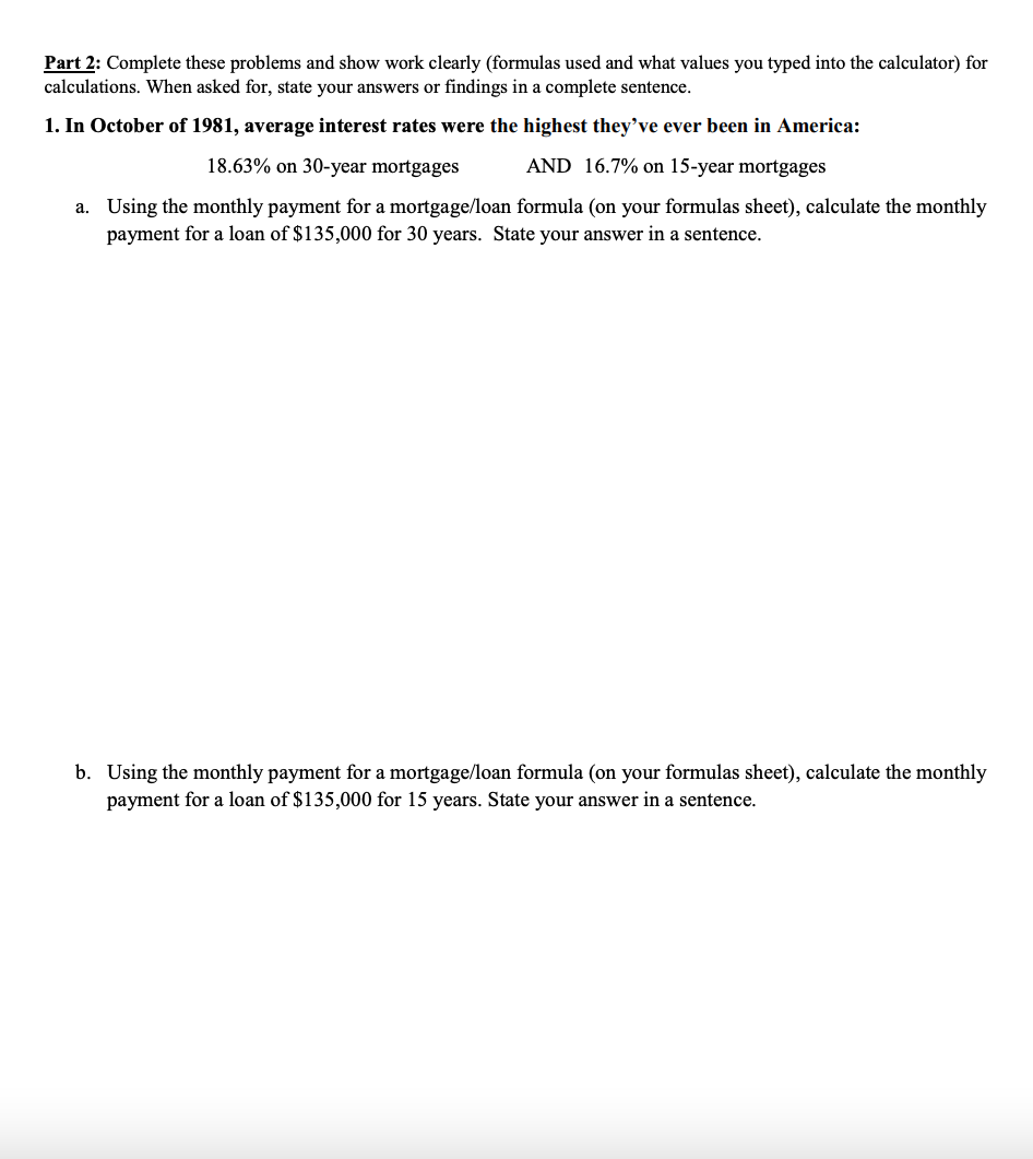 ANSWER B ONLY Part 2: Complete these problems and show work clearly