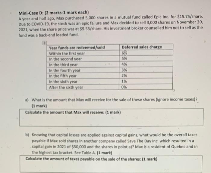  Mini-Case D: (2 marks-1 mark each) A year and half ago,