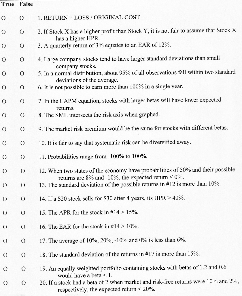 True False 0 O 1. RETURN = LOSS / ORIGINAL COST
