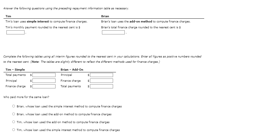 methods to compute finance charges Comparing Loan Payments Using the Simple-Interest and