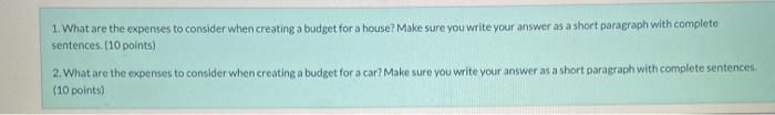  1. What are the expenses to consider when creating a budget