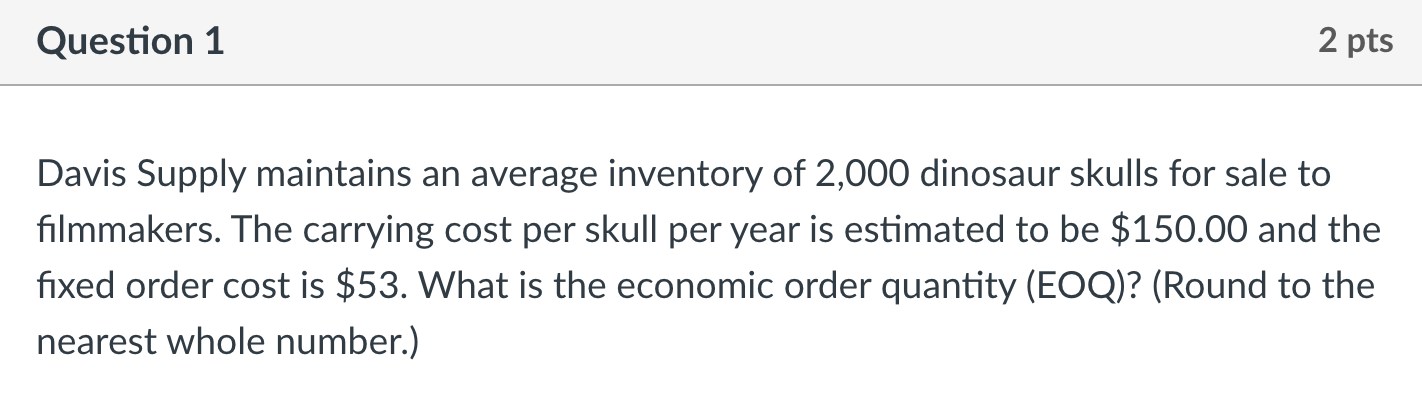 Supplies expects sales of 105,419 units per year with carrying costs of