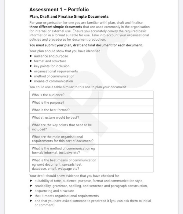  Assessment 1 - Portfolio Plan, Draft and Finalise Simple Documents For