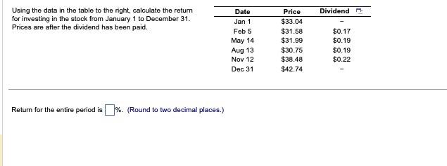 solve Using the data in the table to the right, calculate the