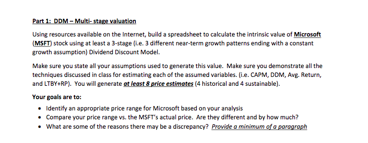  Student Template Provided Part 1: DDM - Multi-stage valuation Using resources