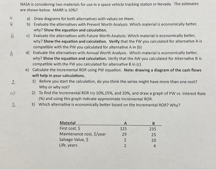  NASA is considering two materials for use in a space vehicle