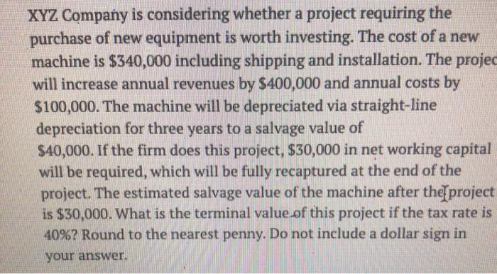 capital project with a Net Investment of $400,000, which includes an increase