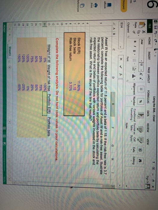  answers in excel formulas please 5. Using the SML- Excel 6