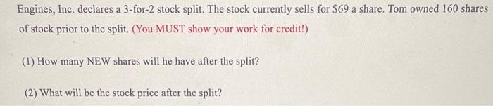 help Engines, Inc. declares a 3-for-2 stock split. The stock currently sells