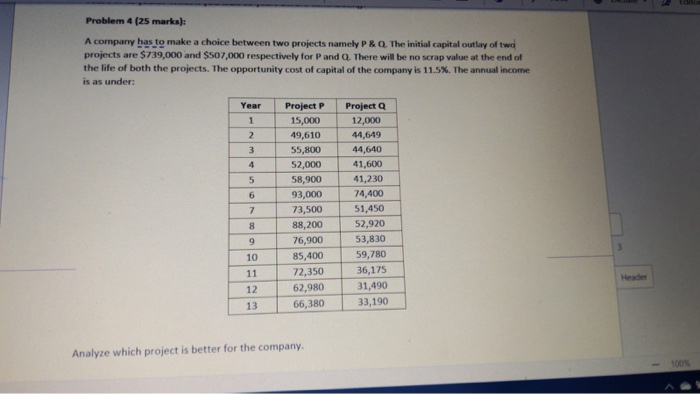  Problem 4 (25 marks): A company has to make a choice