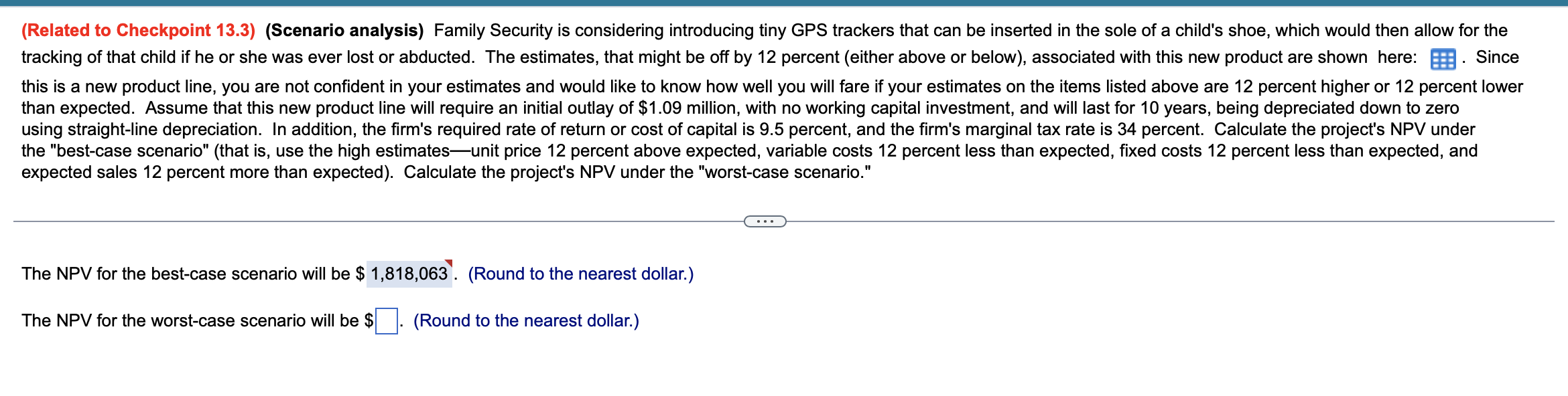 (Related to Checkpoint 13.3)(Scenario analysis) Family Security is considering introducing tiny