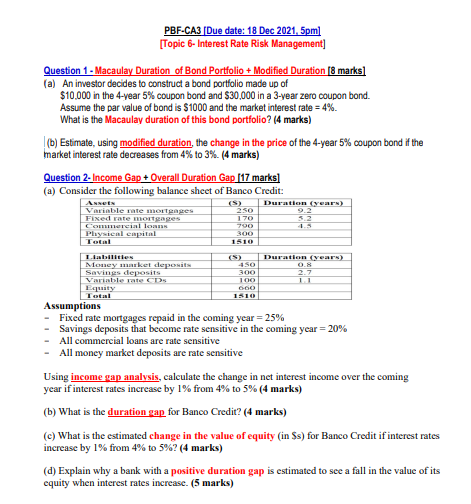  PBF-CA3 (Due date: 18 Dec 2021, 5pm] [Topic 6- Interest Rate