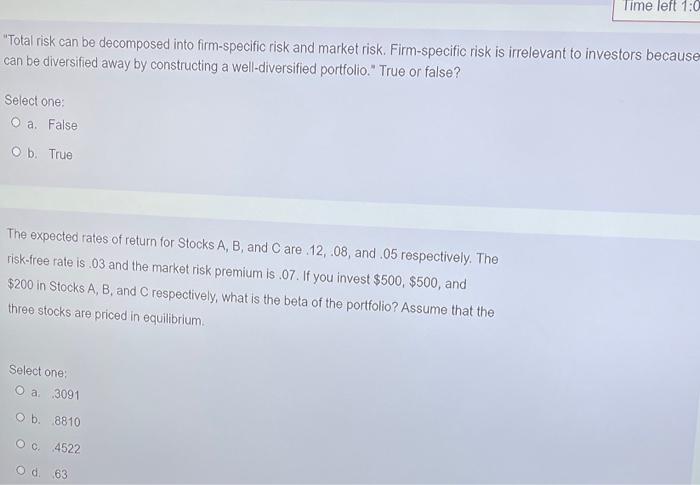 is g? Time left 1 O a 1304 Ob. 112 OC. 1022