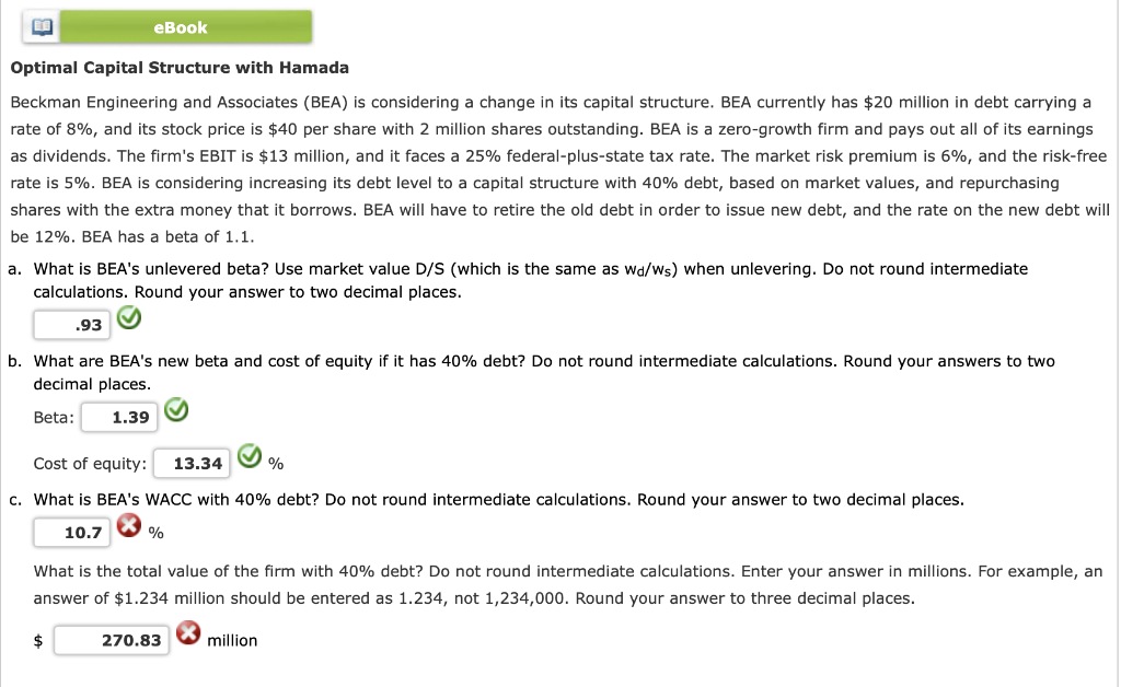  eBook Optimal Capital Structure with Hamada Beckman Engineering and Associates (BEA)