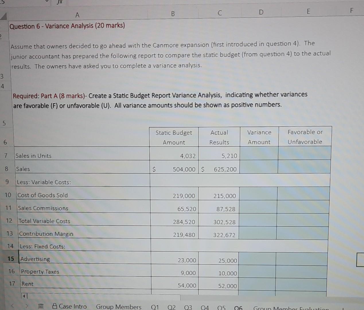  D F B E A C Question 6 - Variance Analysis