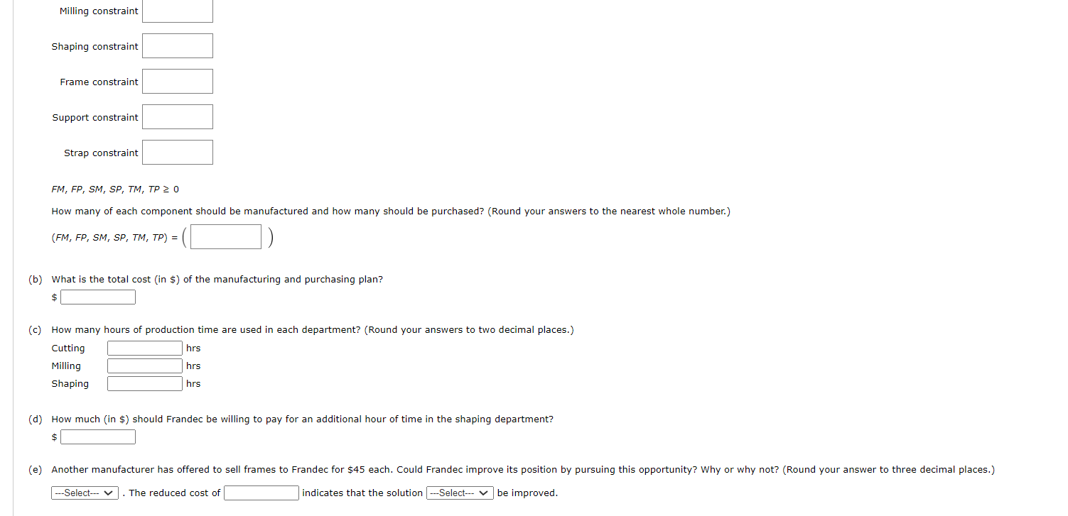  Milling constraint Shaping constraint Frame constraint Support constraint Strap constraint FM,FP,SM,SP,TM,TP0