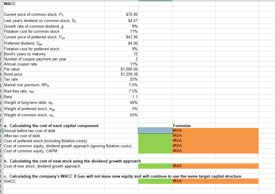 a Model.xIsx. The stock of Gao Computing sells for $70, and last