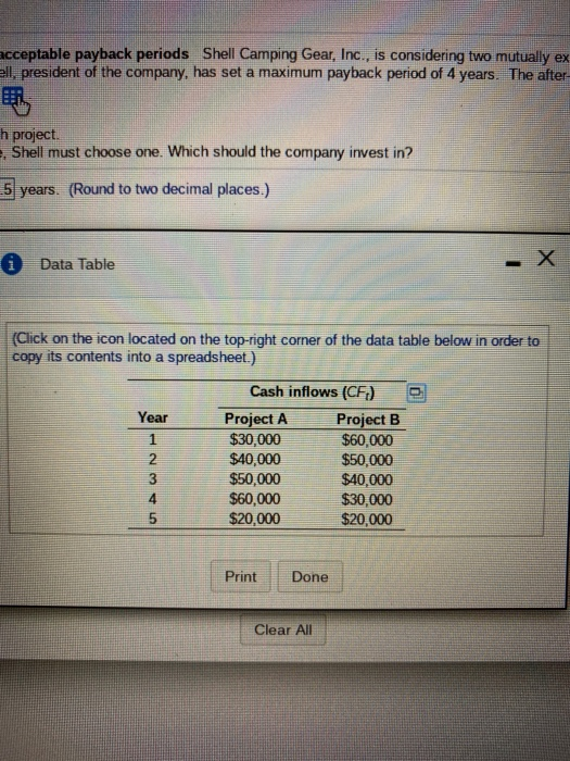 Inc., is considering two mutually exclusive projects. Each requires an initial investment