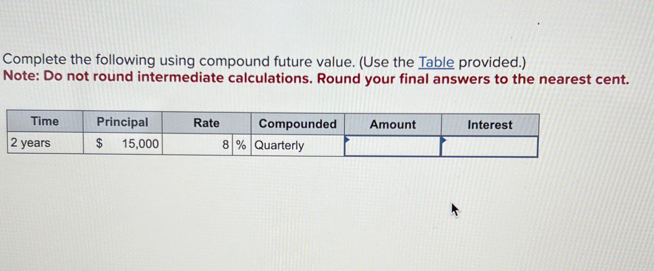  Complete the following using compound future value. (Use the Table provided.)