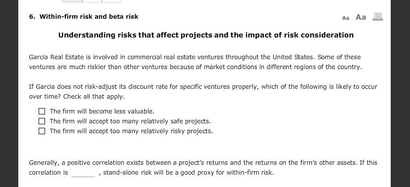  6. Within-firm risk and beta risk Aa Aa Understanding risks that