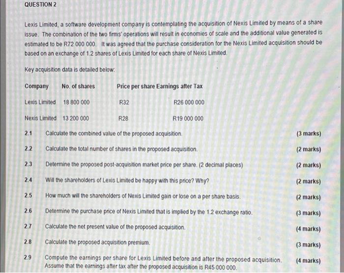 Please answer 2.7 2.8 2.9 QUESTION 2 Lexis Limited, a software development