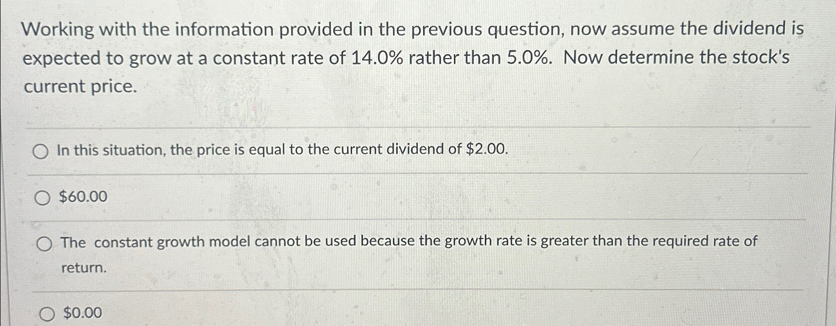  Working with the information provided in the previous question, now assume