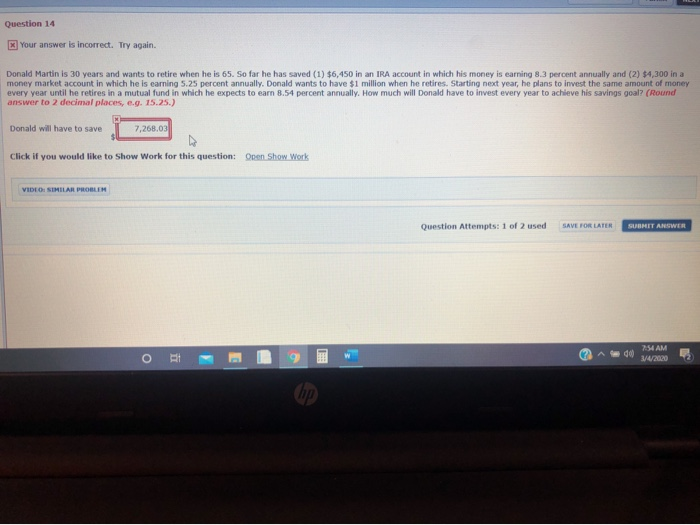  Question 14 Your answer is incorrect. Try again. Donald Martin is