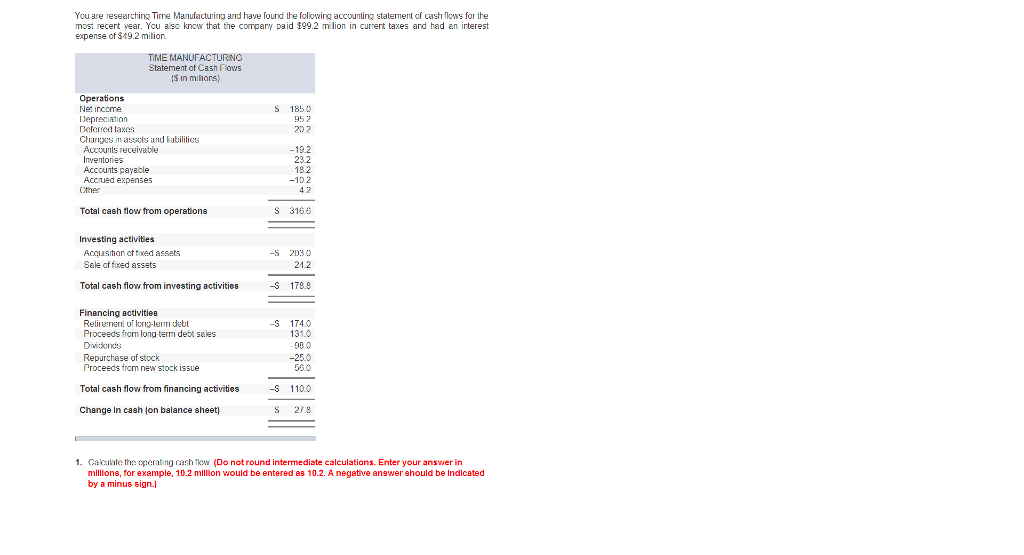 1. Calculate the operating cash flow. (Do not round intermediate calculations.