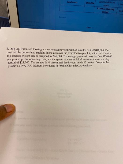 Total assets $543,264 Total liabilities & equity External financing Beeded 5.