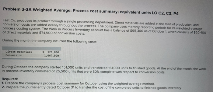  Problem 3-3A Weighted Average: Process cost summary; equivalent units LO C2,