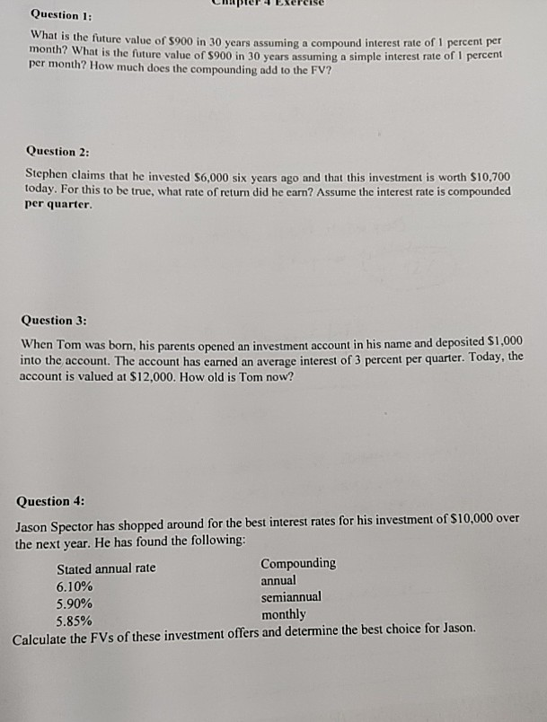 Cher 4 Exercise Question 1: What is the future value of