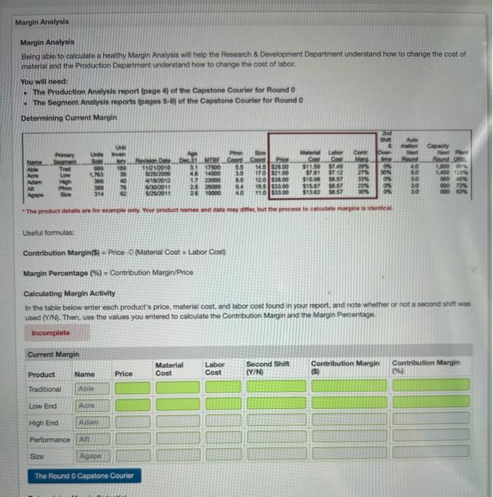 detailed explanations answer all Margin Analysiss Being able to calculate a healthy
