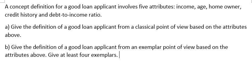 A concept definition for a good loan applicant involves five attributes: