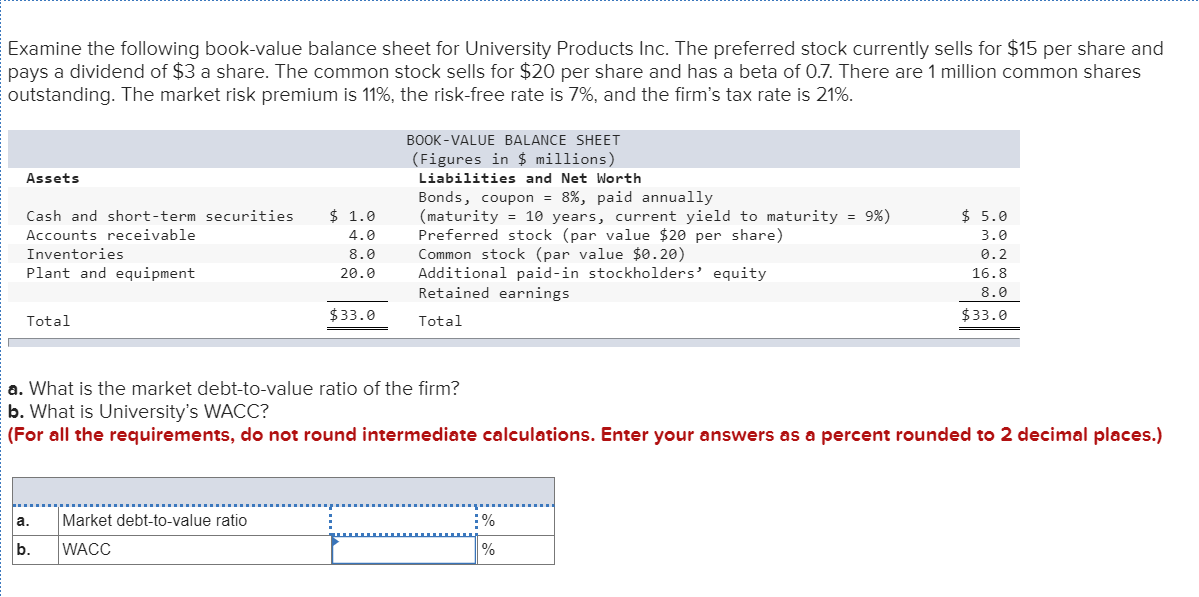 can someone please help me solve this? Examine the following book-value balance