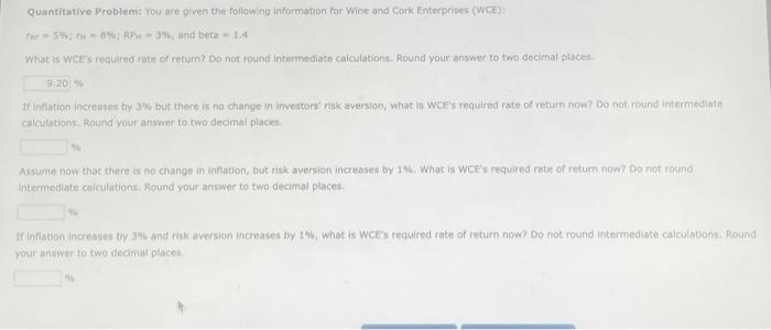  Quantitative Problem: You are given the following information for Wine and