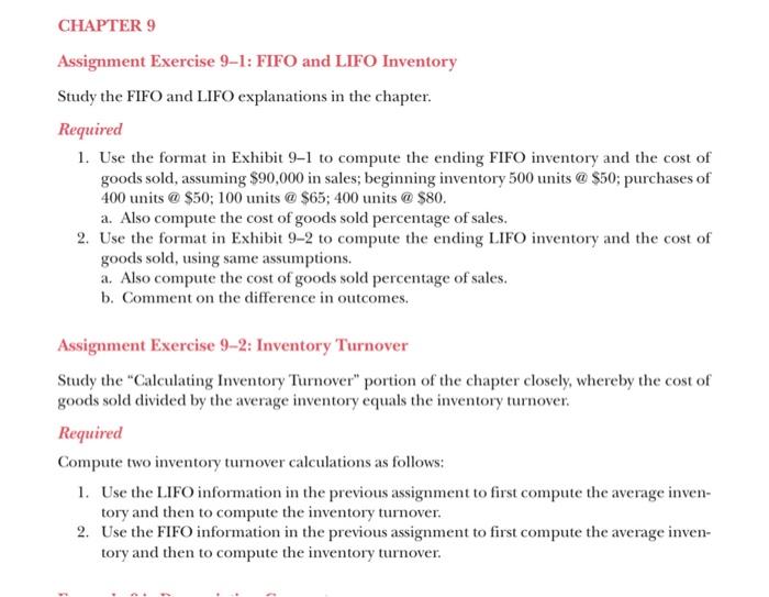  Assignment Exercise 9-1: FIFO and LIFO Inventory Study the FIFO and